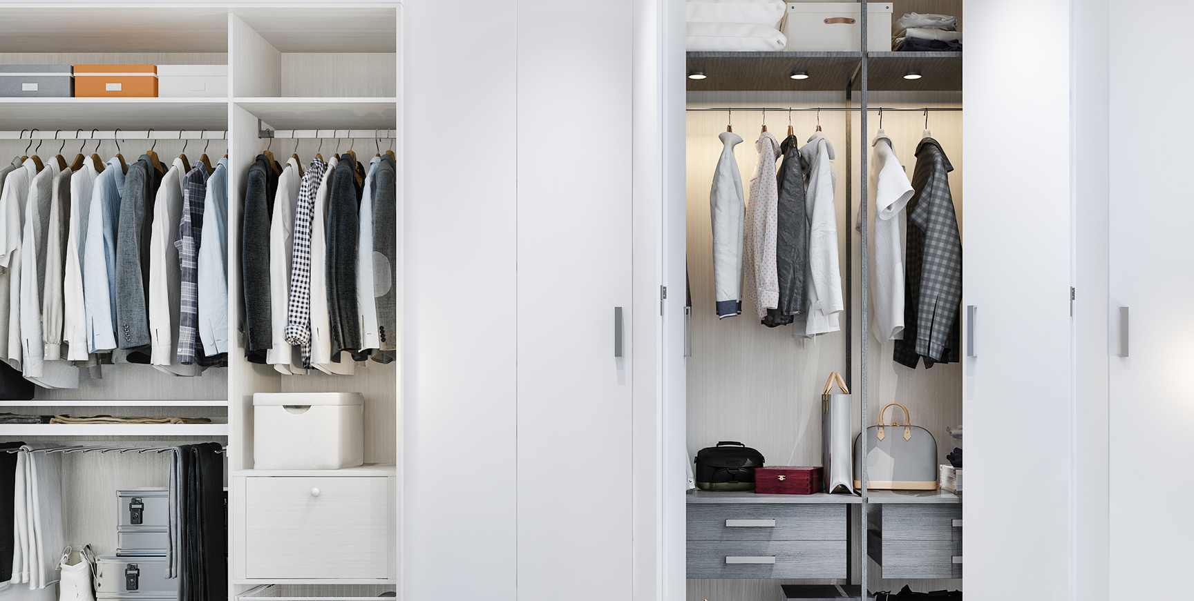 Immaculate wardrobe with crisp hanging clothes